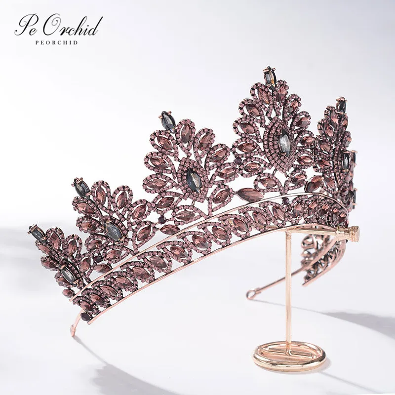 PEORCHID стразы, свадебная корона, серебро, шампанское, золото, свадебная корона, ободок для волос, тиара, Кристальные украшения для волос, Женские аксессуары