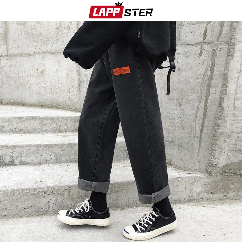 LAPPSTER Mens Korean Fashoins Harem Blue Jeans Pants 2019 Vintage Straight Pants Harajuku Jeans Baggy Belt High Quality Denim LAPPSTER Mens Korean Fashoins Harem Blue Jeans Pants 2019 Vintage Straight Pants Harajuku Jeans Baggy Belt High Quality Denim