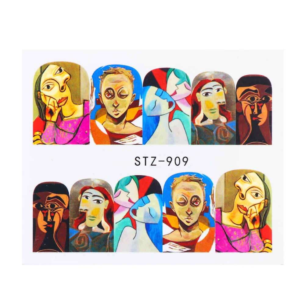 STZ909 1pc Abstract Face Nail Water Stickers Decals Colorful Beauty Cool Girls Slider Charming New Year Decorations LYSTZ906-921 - Цвет: STZ909