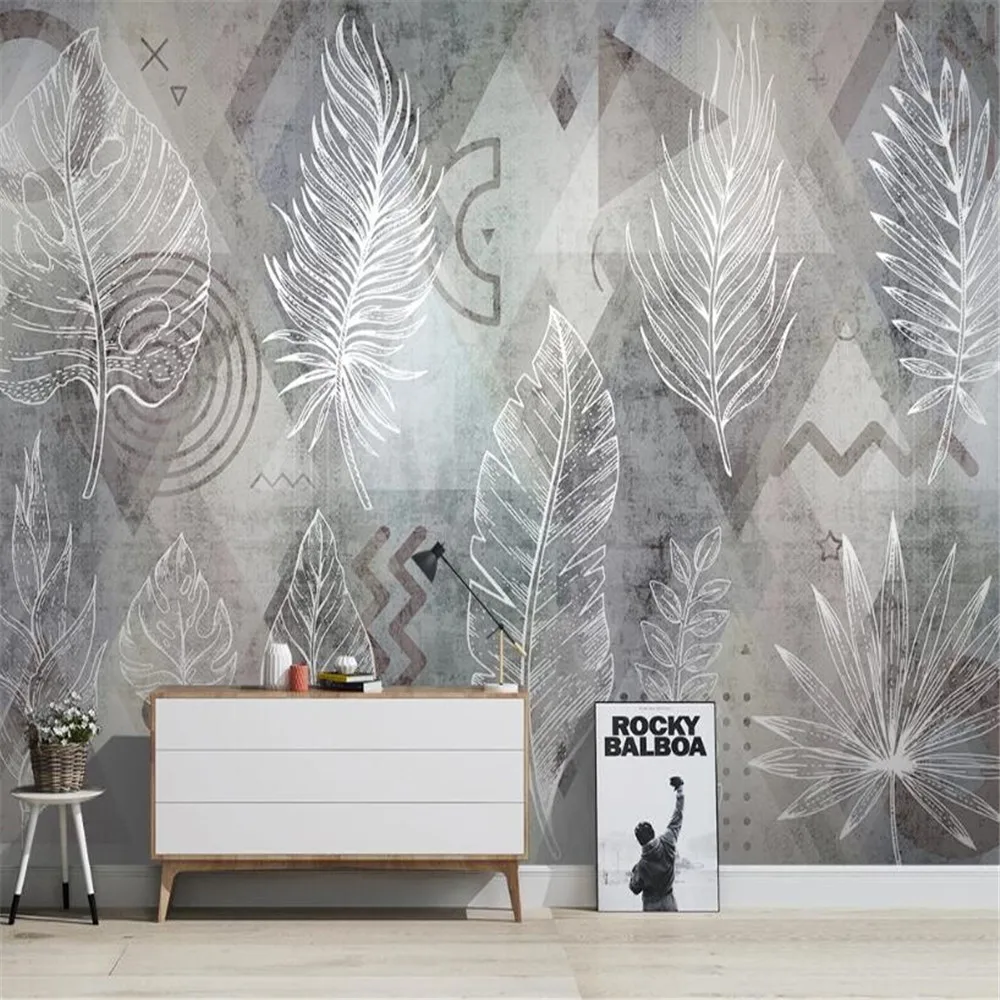 milofi custom wallpaper mural 3D modern minimalist line drawing tropical plant leaf geometric retro TV background wall | Обустройство