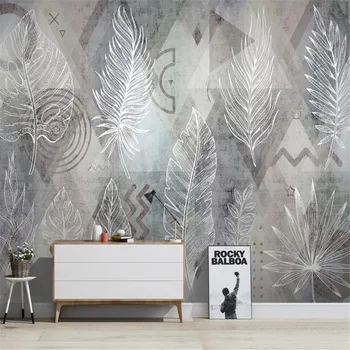 

milofi custom wallpaper mural 3D modern minimalist line drawing tropical plant leaf geometric retro TV background wall mural