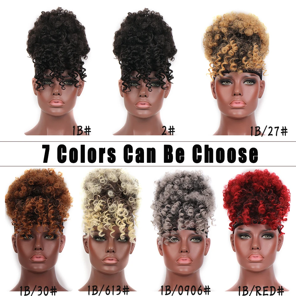 LUPU Synthetic Kinky Curly Afro Hair Ponytail With Drawstring Natural Fake Hair Bun Chignon Bangs Clip In Hair Extension
