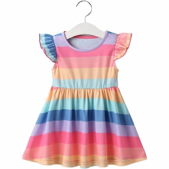 

2020 Summer New Girls Sleeveless Lace Dress for Children Clothes Baby Kids Color Matching Rainbow Striped Princess Dresses