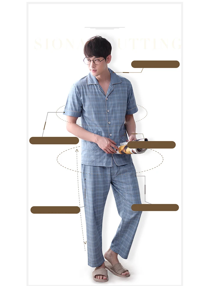 organic pyjamas Men's Cotton Sleepwear Set Loungewear Men Sleep Shirt Trousers Plaid pijama hombre invierno Winter Man Pajamas for Men cotton loungewear