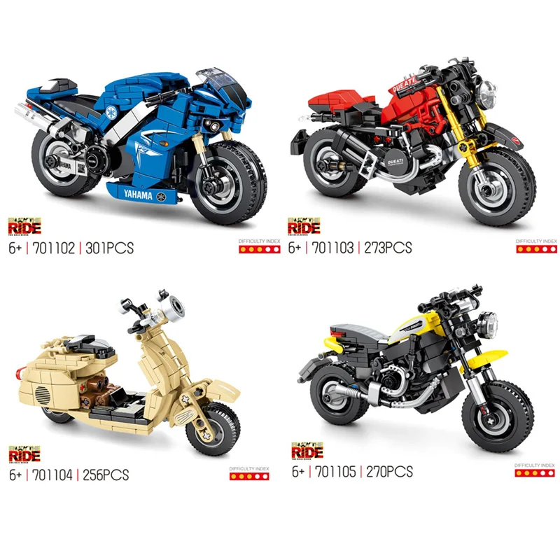 

technics scale famous brand motorcycle yamaha r1 Ducati scramber 1200 model moc building block vespa bricks toys collection