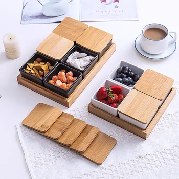 

creative With cover The compartment plate Snack plate nuts Dried fruit sauce platter Fruit bowl restaurant supplies The ceramic