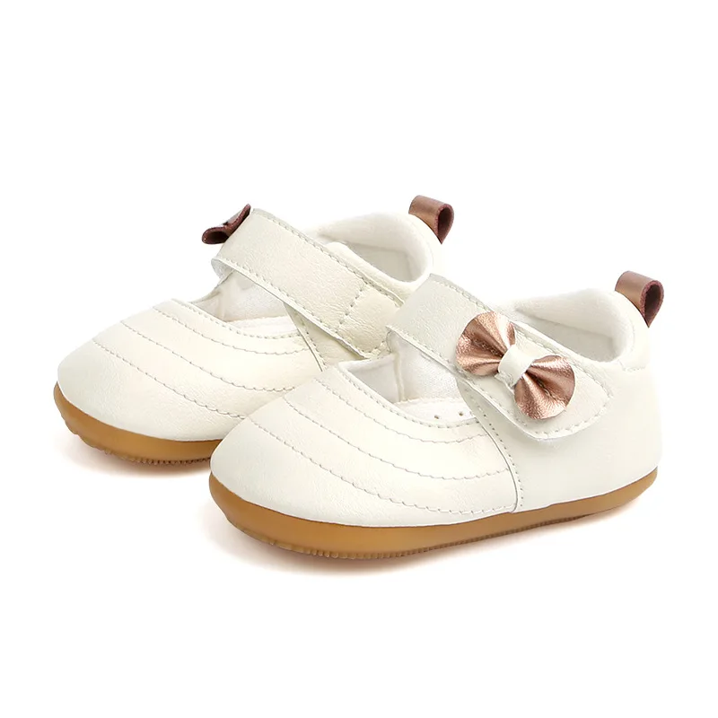 Autumn Baby Soft Soled First Step Shoes Cute Bowknot Girls Leather Pu Crib Shoes Anti-slip Princess Infant Shoe Girls Pink