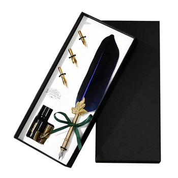 

Vintage Feather Pen Writing Fountain Pen Set for Birthday Wedding Creative Gift maple leaf dip calligraphy Pen Set with Gift Box