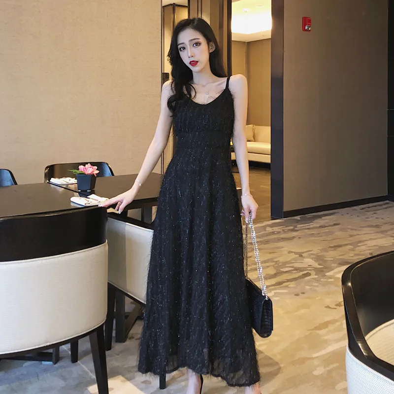 

Very Fairy of France Non-mainstream Dress Spring Clothing New Style Retro Goddess Tassels Camisole Medium-length Dress A- line B