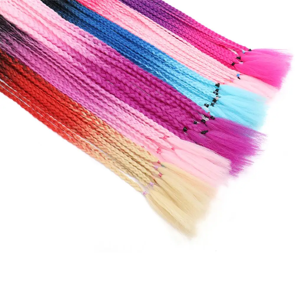 60CM Hair Color Gradient Rainbow Dirty Braided Ponytail Women Elastic Hair Band Rubber Band Accessories Wig Headband 22" clip in ponytail hair extension synthetic ponytail synthetic hair accessories clip in ponytail extensions
