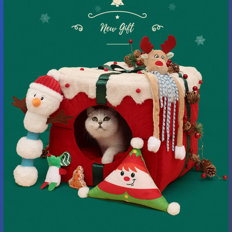 

Gift Box Cat Nest Dog Kennel Spring and Summer Warm Summer Closed House Four Seasons Universal Villa Cat Supplies