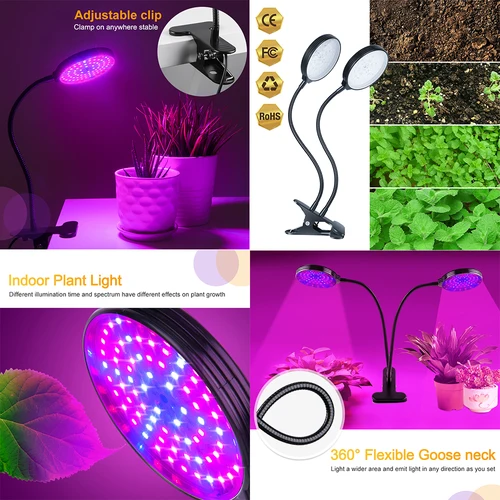 LED 성장 조명 USB 풀 스펙트럼 식물 조명, 클립 제어 디밍, 원예 다육 식물 화분에 적합, 60W 6