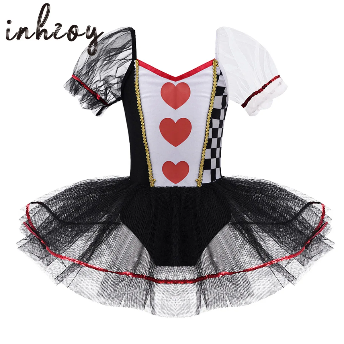Clown Cosplay Costume Kids Girls Halloween Cosplay Role Play Black And White Grid Tulle Leotard Tutu Dress
