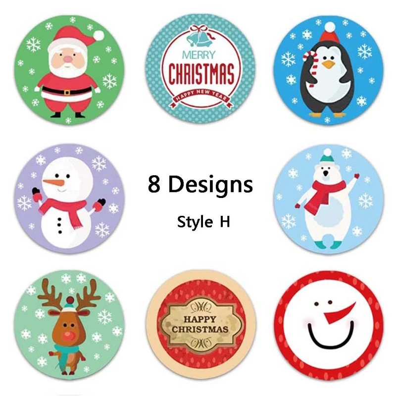 500pcs Round 4 Designs Merry Christmas Thank You Stickers Seal Labels for Envelope Cards Gift Package Scrapbooking Decor