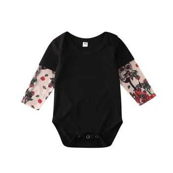 

Newborn Baby Clothes Toddler Clothing Baby Boys Bodysuit Rose Floral Tattoo Sleeve Patchwork Bodysuit For Baby Girls Clothes Set