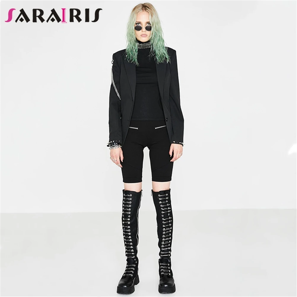 

SARAIRIS New 35-42 Western Fashion Metal Decorating Knee High Boots Women 2019 Platform Stretch Boots Luxury Casual Shoes Woman
