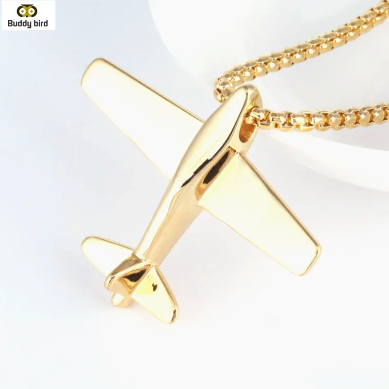 Простая мужская Подвеска Ожерелье самолёт из нержавеющей стали золотой самолет