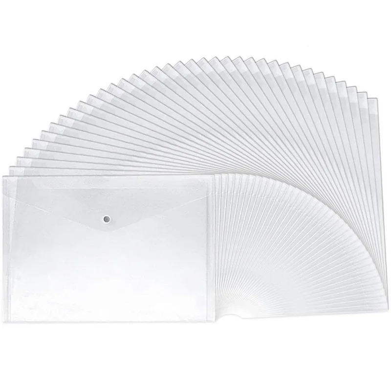 40 Pcs Clear Plastic Waterproof Envelope Folder with Button Closure,Project Envelope Folder, A4 Size