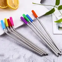 1 комплект многоразовые трубочки с силиконовыми наконечниками соломка из нержавеющей стали с 1 шт. щетка для чистки SLC88