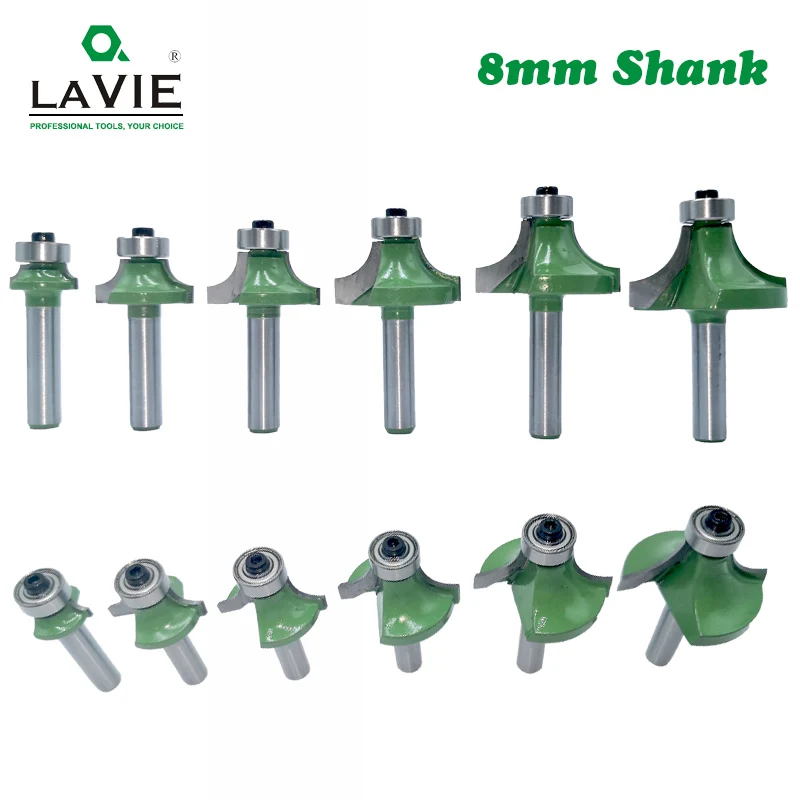 LAVIE 1pc 8mm Corner Round Over Router Bit with Bearing for Wood Woodworking Tool Tungsten Carbide Milling Cutter