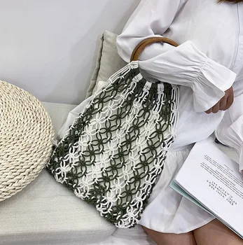 

Fashion Women Ladies Large Handbag Hollow Out Knitted Striped Open Casual Summer Beach Holiday Handbag