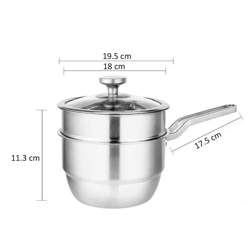 Stainless Steel Milk Pot Double-layer Steamer Multifunction Steam Pot Cooking Pots(18cm Pot+Steaming Rack