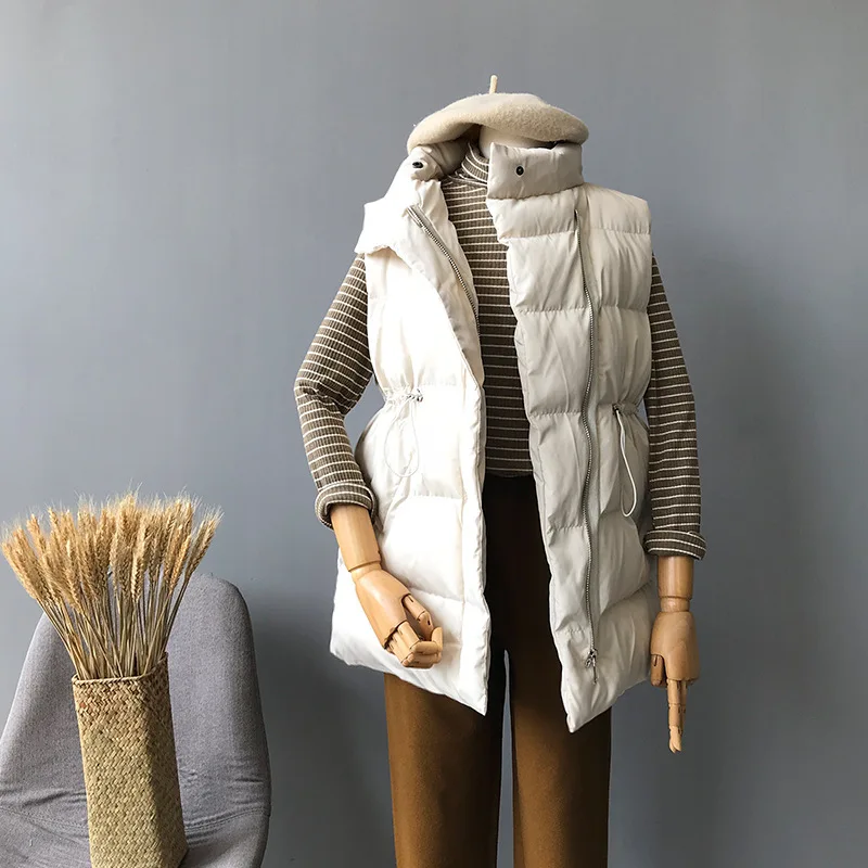 Lusumily Winter Vest Chalecos Para Mujer Winter Jacket Women Long Vests New Korean Stand-up Collar Cotton Waistcoat Gilet Female