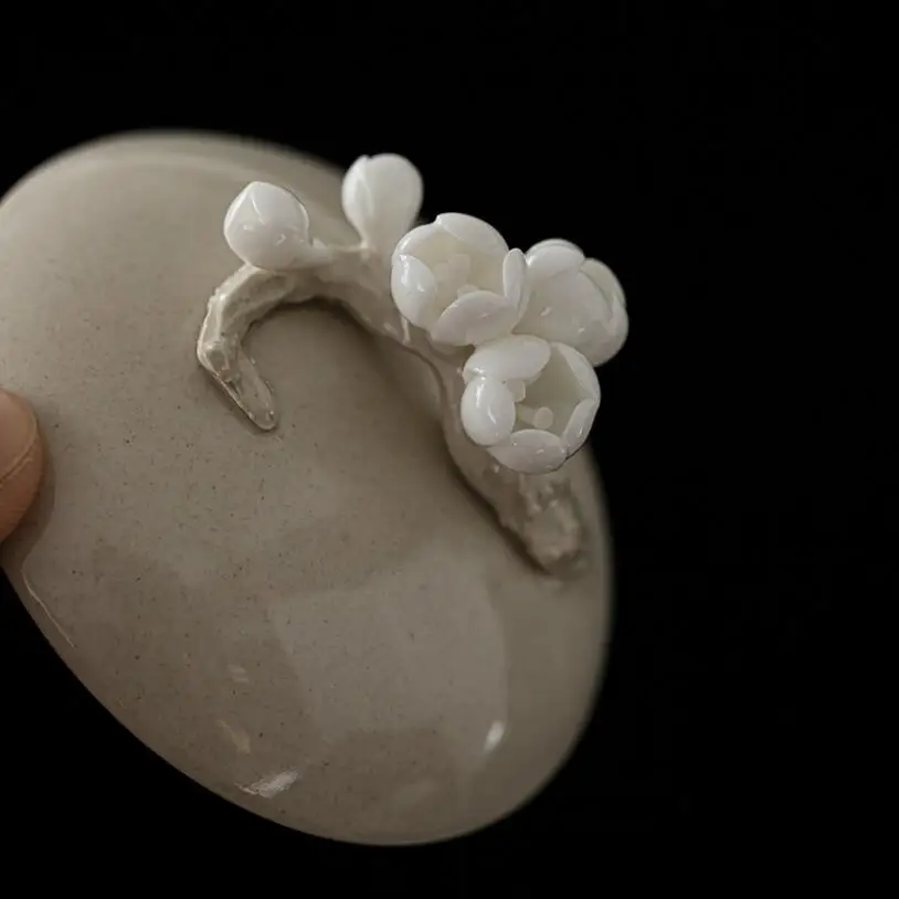 150ML Retro Plant Ash Glaze Ceramic Gaiwan Hand Made Plum Blossom Chinese Kung Fu Tea Service Pigmented Drinkware