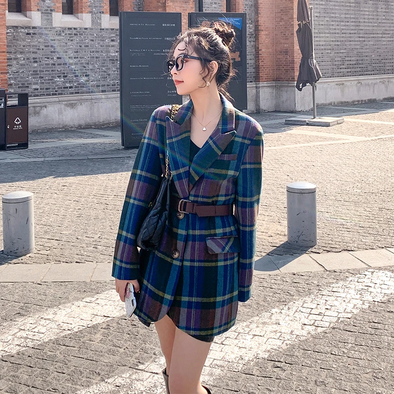 

Plaid Blazer 2020 Women Spring-Autumn Vintage Tweed Suits Jackets Office Ladies Chic Slim Blazers Girls Tassel Tops Set Coat