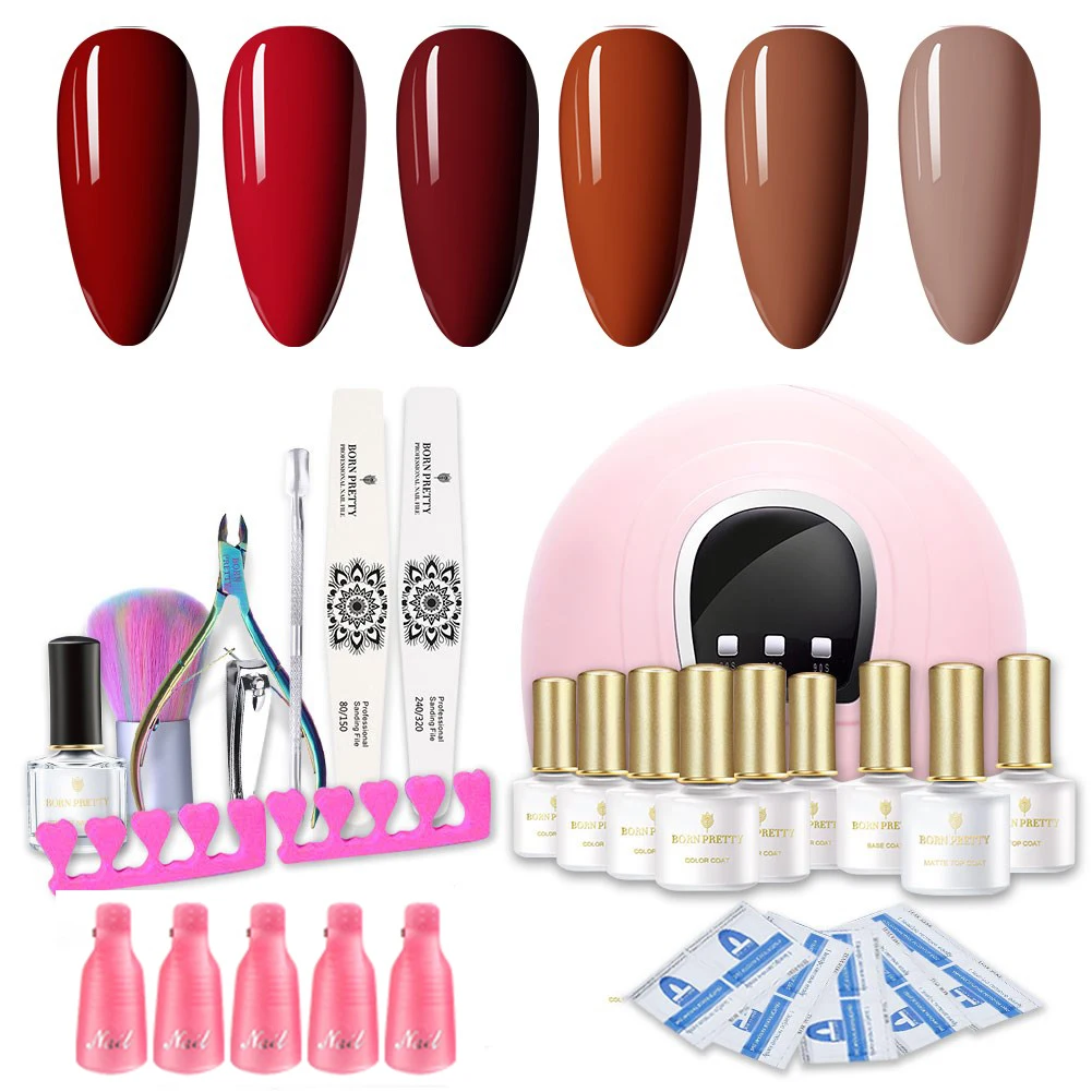 Set 12 Набор для маникюра BORN PRETTY, УФ-светодиодный светильник, Сушилка для ногтей, пилочка для ногтей, буфер с цветным замачиванием, гель для маникюра - Цвет: Set 12