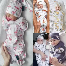  2Pcs Newborn Baby Sleeping Bags Zipper Swaddle Blanket Wrap Sleeping Bag +Hat 2pcs Size 0-6M 