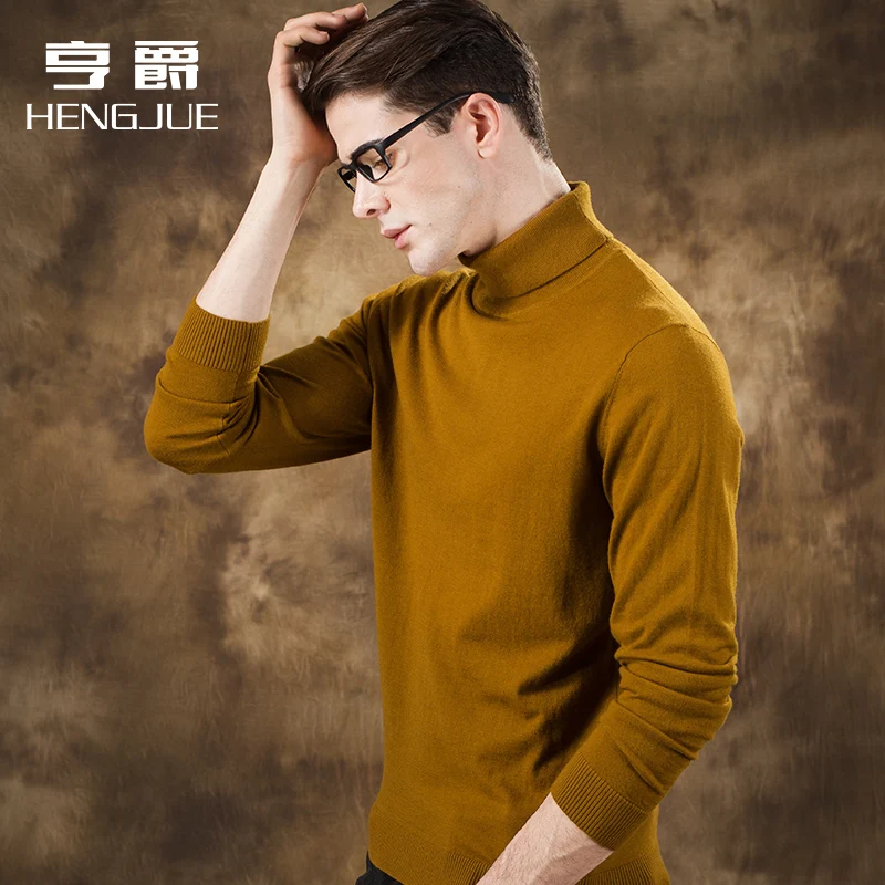 Turtleneck Sweater Men's Pure Wool Sweater Korean Style Bottoming Sweater Thin Large Size Thickened Sweater Autumn and Winter