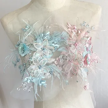

Feather beaded Diamond three-dimensional flower embroidery cloth patch clothes decoration accessories
