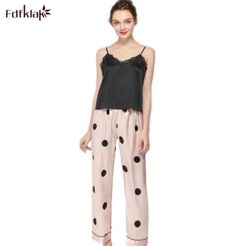 

Sexy Deep V-neck Lace Sling Shorts Home Wear Set 2020 New Polka Dot Silk Pajamas for Women Summer Thin Sleepwear Pijama mujer
