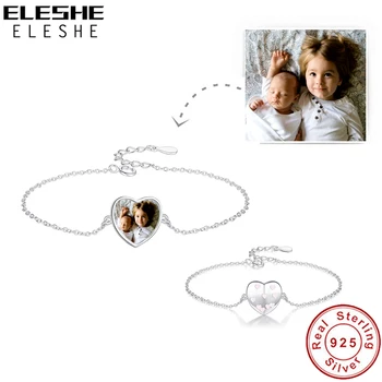 

ELESHE Photo Custom Bracelet for Women 925 Sterling Silver Personalized Heart Charm Bracelets Adjustable Chain Wedding Jewelry