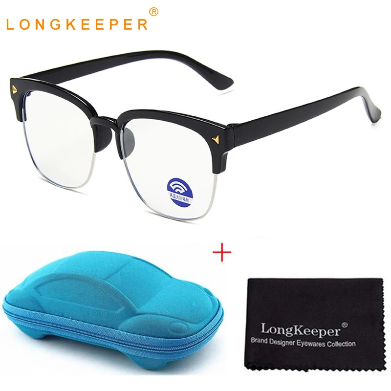 

Fashion Kids Anti Blue Light Eyeglasses With Case Children Rivet Semi-rimless Eyewear Boys Girls Glasses Frame oculos infantil