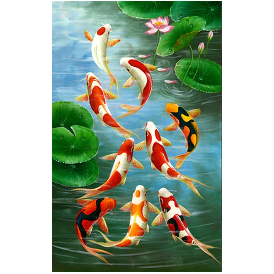 DIY 5D Diamond Painting Animal fish koi pattern Home Decor Full square round Rhinestone Diamond Embroidery Cross Stitch wall art_副本