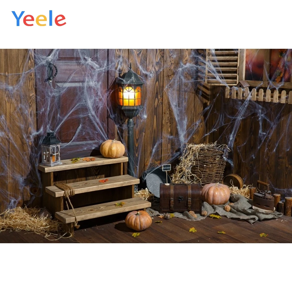 

Yeele Photophone Halloween Backdrop Pumpkin Spider Web Old Barn Warehouse Wood Vinyl Photography Background For Photo Studio