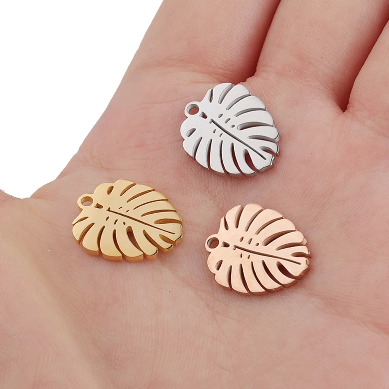 5pcs/lot Polishing Leaf Stainless Steel Decoration Pendant Connectors Bohemia Handmade Charm DIY Earrings Jewelry Making