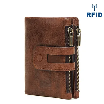 

Men's Wallet Casual Fashion Rfid Leather Wallet Double Zipper Doka Bit Retro Hand Bag Zero Wallet