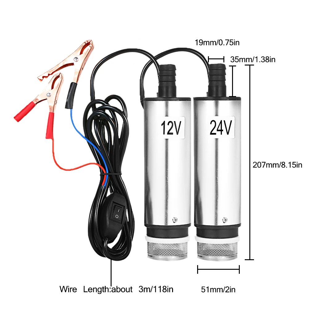 Submersible Pump DC 12V/24V for Pumping Diesel Oil Water 51mm Water Oil Diesel Fuel Transfer Pump Gasoline Refueling Oil Pump