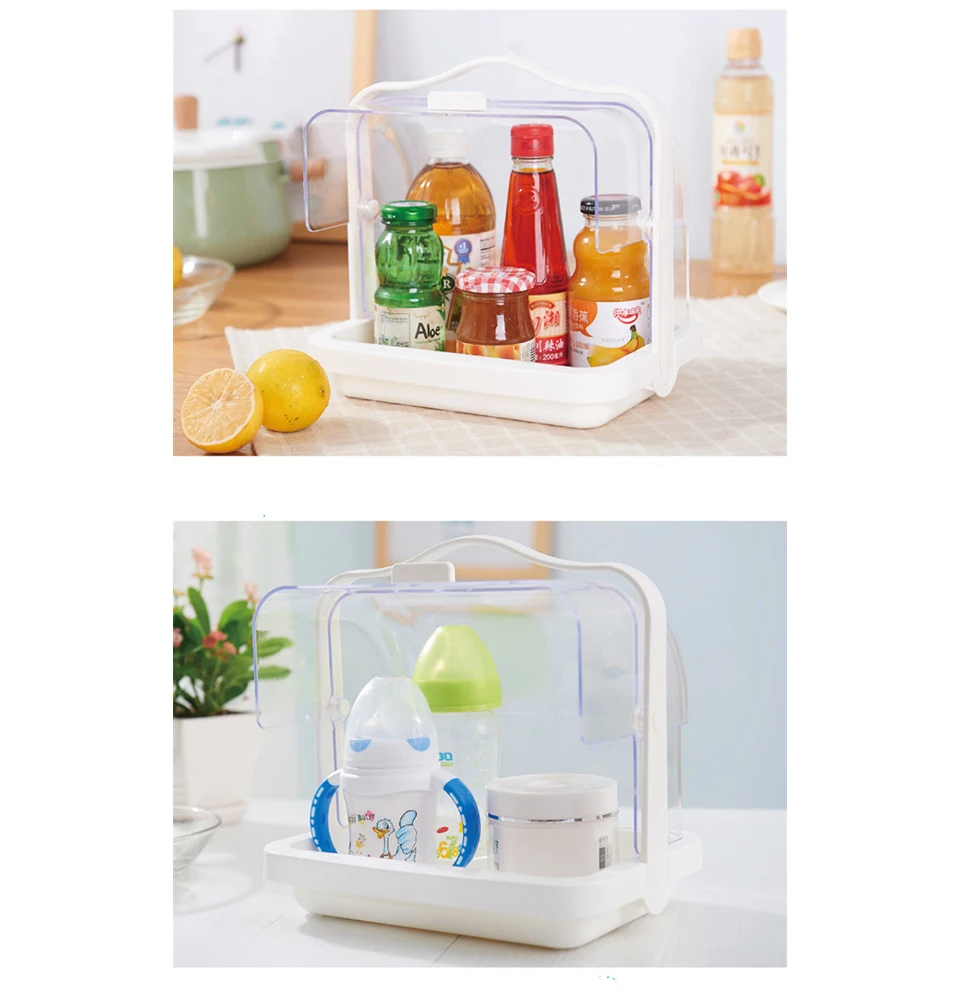 Makeup Organizer Modern Waterproof Dustproof Cosmetic Display Boxes Case Food Drug Organization with Handle on Countertop