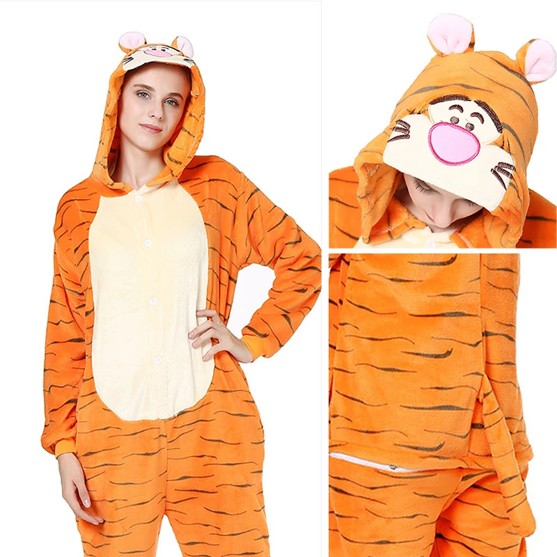 Tigger Комплекты пижам с животными, кигуруми, единорог, комплекты пижам, фланелевые милые женские зимние пижамы с единорогом, пижамы для женщин, одежда для сна, домашняя одежда - Цвет: Tigger