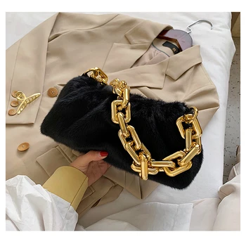 

Fluffy Shoulder Bag With Thick Chains Furry Dumpling Sac Peluche Schoudertas Dames Bolso Cadena Mujer Pochette Femme 2020