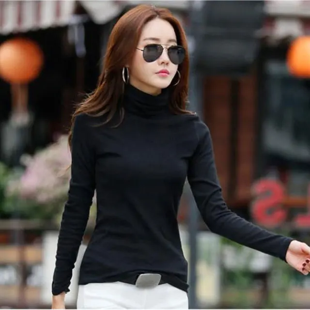 Большой размер свитер с высоким воротником для женщин пуловер 95% хлопковый мягкий теплый зимний Базовый Топ женский длинный рукав тонкий женский джемпер - Цвет: Черный