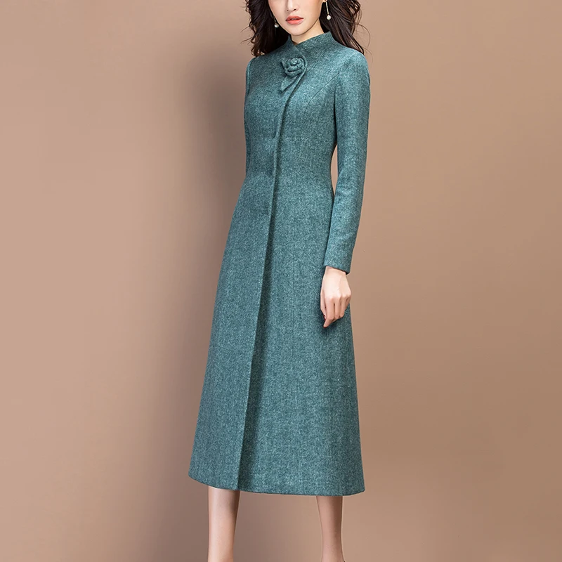 

X-long Jacket Wool Coat Women 2019 New Autumn Slim Temperament Coat Female Green Thick Wool Jacket Women Overcoat AN352