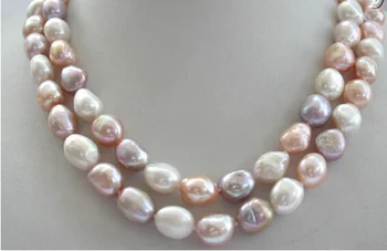 

FREE SHIPPING>> stunning 2rows BIG baroque multicolor freshwater pearl necklace