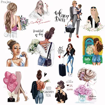 

Prajna Patches For Clothes Russian Girls Thermal Stickers For Clothes DIY Heat Transfer Fashion Coffee Patches Iron On Transfer