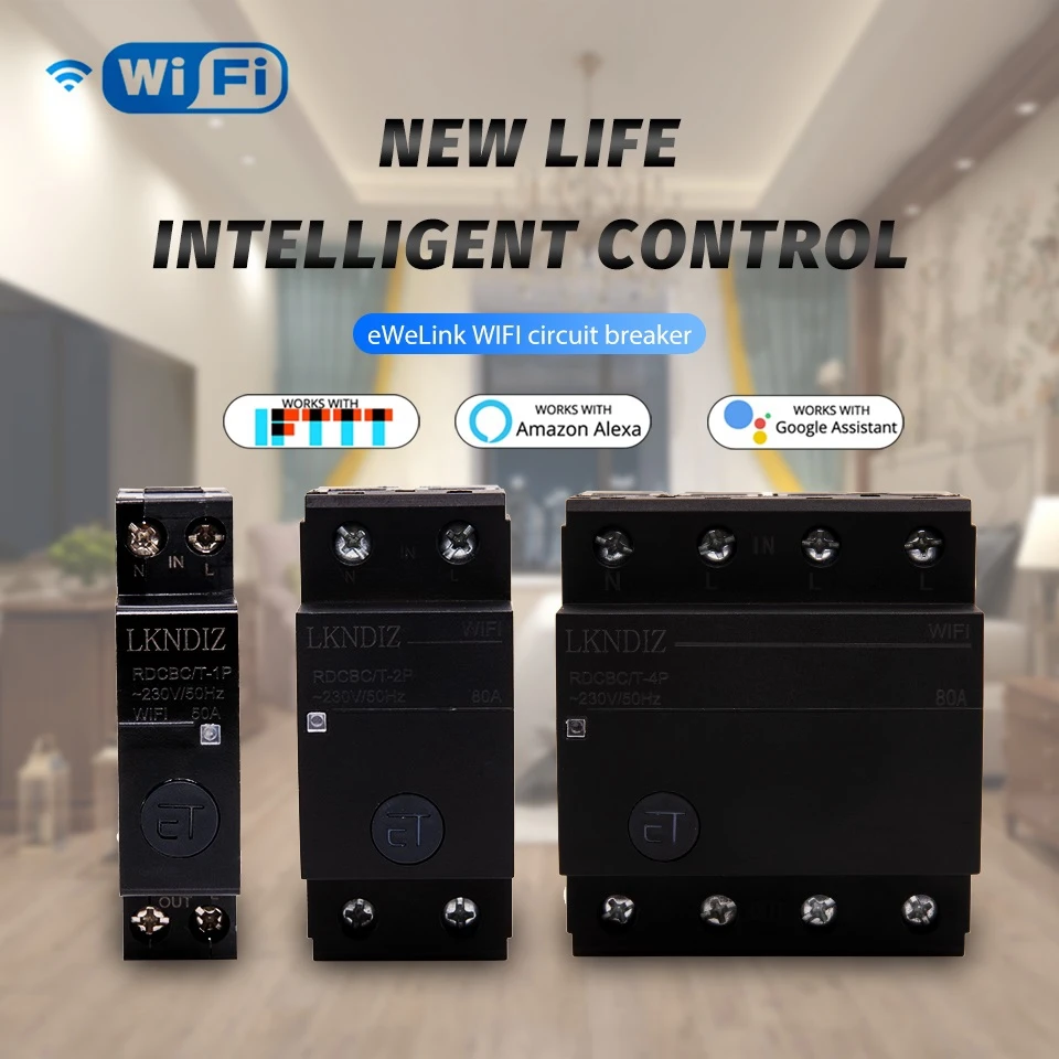 

Din Rail WIFI Circuit Breaker Smart Switch Remote Control by Smart Life TUYA for Smart Home 1P 2P 4P 32A 50A 63A 80A