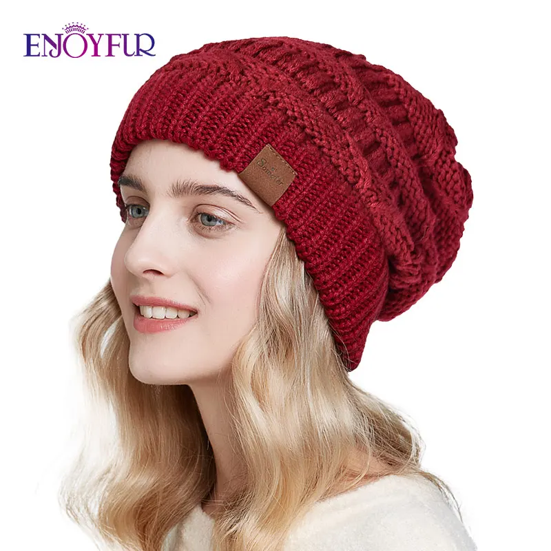 ENJOYFUR Women Winter Knit Beanie Hat Thick Warm Oversize Chunky Winter Slouchy Beanie Hats Ski Cap 3